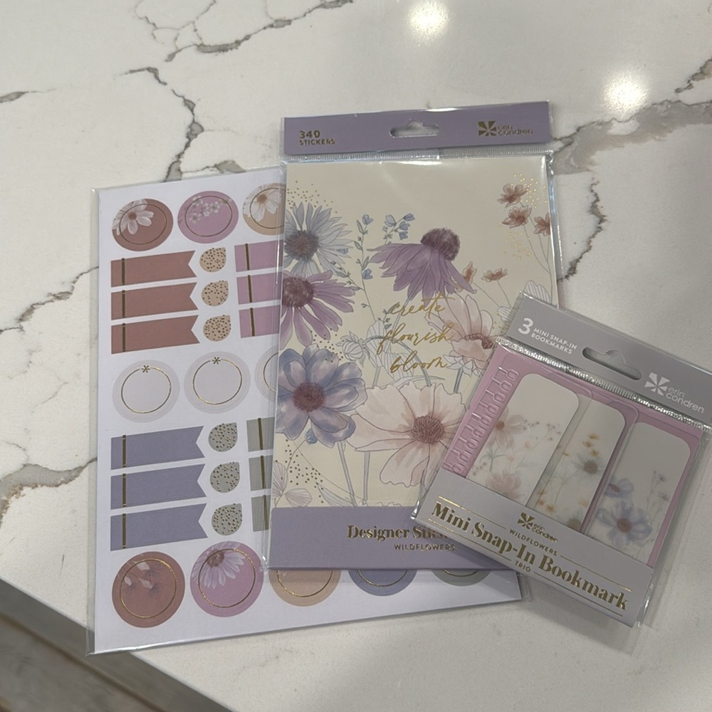 Erin Condren wildflower mini snap in bookmark  and wildflower stickers bundle